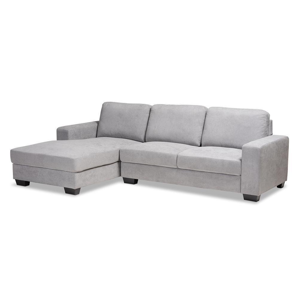 Nevin Modern and Contemporary Light Grey Fabric Upholstered Sectional Sofa with Left Facing Chaise FredCo