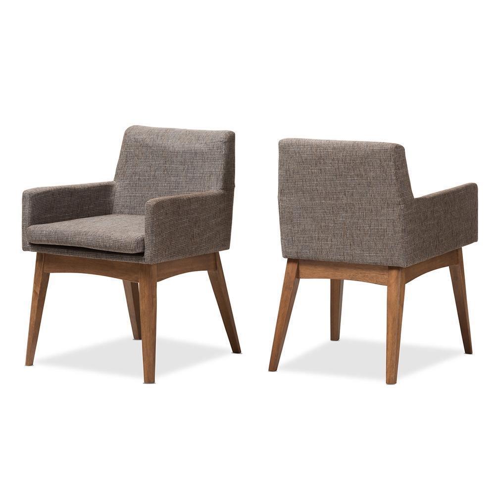 Nexus Mid-Century Modern Walnut Wood Finishing and Gravel Fabric Upholstered Arm Chair (Set of 2) FredCo