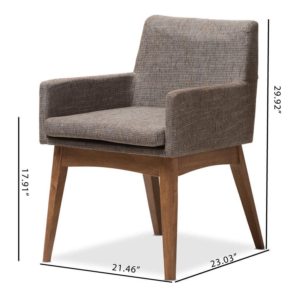 Nexus Mid-Century Modern Walnut Wood Finishing and Gravel Fabric Upholstered Arm Chair (Set of 2) FredCo