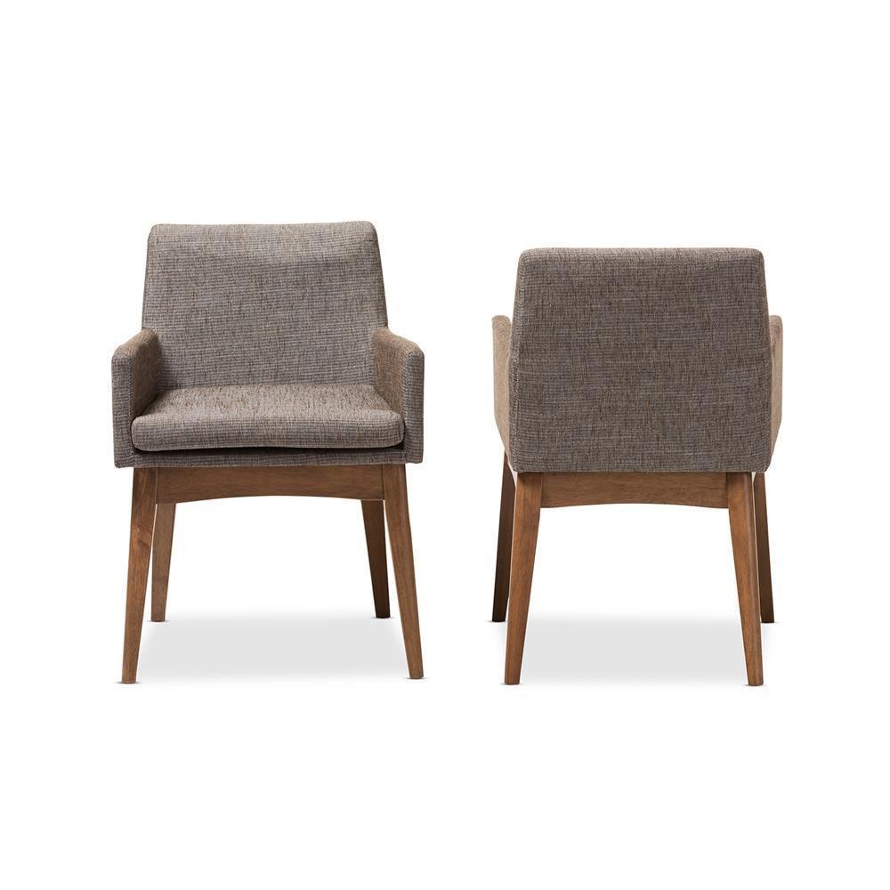 Nexus Mid-Century Modern Walnut Wood Finishing and Gravel Fabric Upholstered Arm Chair (Set of 2) FredCo