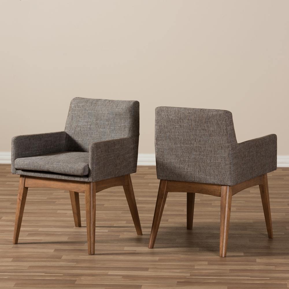 Nexus Mid-Century Modern Walnut Wood Finishing and Gravel Fabric Upholstered Arm Chair (Set of 2) FredCo