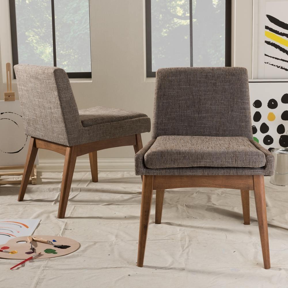Nexus Mid-Century Modern Walnut Wood Finishing and Gravel Fabric Upholstered Dining Side Chair (Set of 2) FredCo