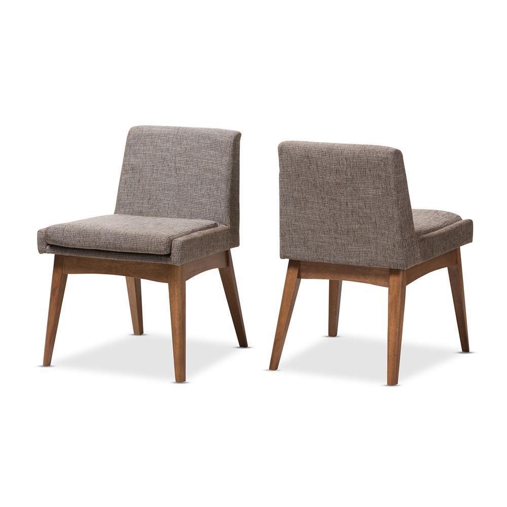 Nexus Mid-Century Modern Walnut Wood Finishing and Gravel Fabric Upholstered Dining Side Chair (Set of 2) FredCo