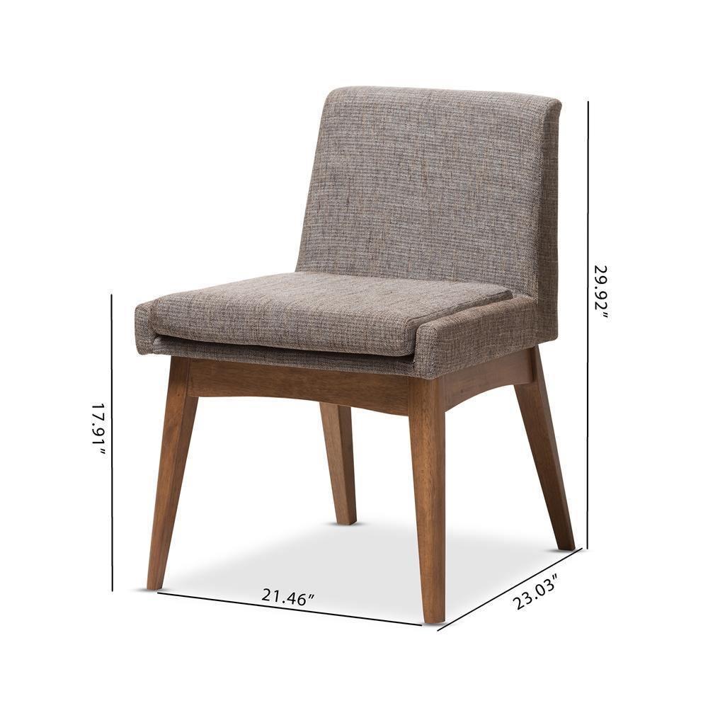 Nexus Mid-Century Modern Walnut Wood Finishing and Gravel Fabric Upholstered Dining Side Chair (Set of 2) FredCo
