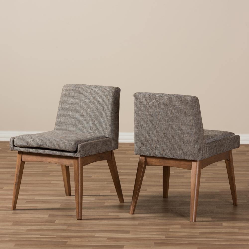 Nexus Mid-Century Modern Walnut Wood Finishing and Gravel Fabric Upholstered Dining Side Chair (Set of 2) FredCo