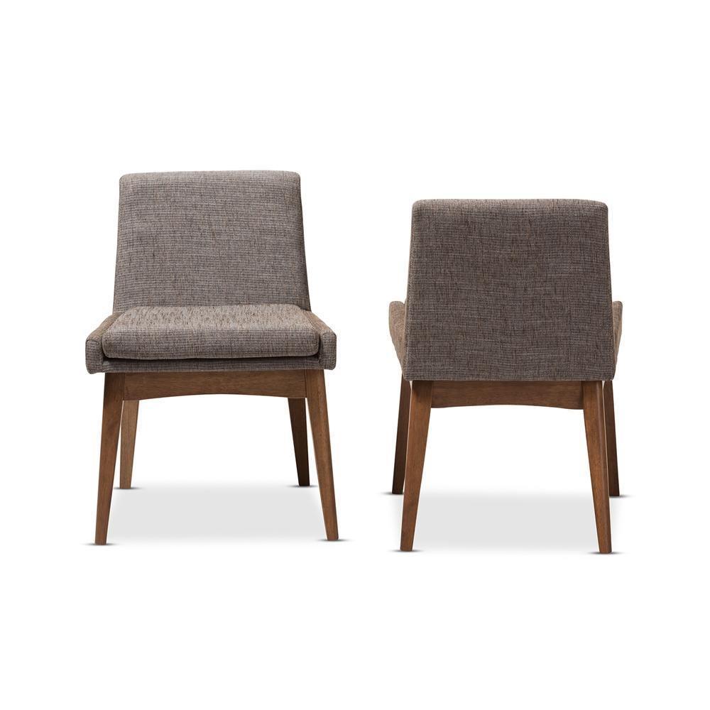 Nexus Mid-Century Modern Walnut Wood Finishing and Gravel Fabric Upholstered Dining Side Chair (Set of 2) FredCo