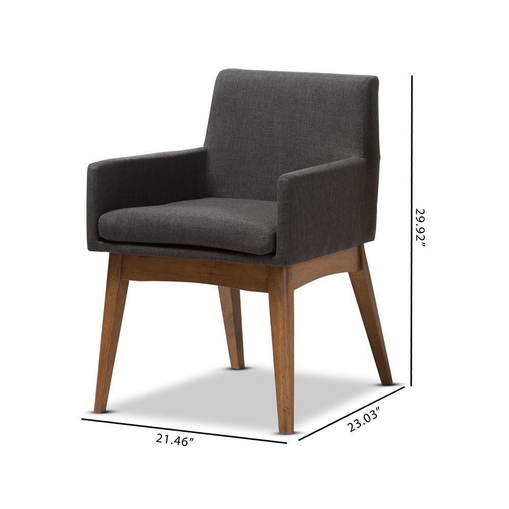 Nexus Mid-Century Modern Walnut Wood Finishing Dark Grey Fabric Dining Armchair FredCo