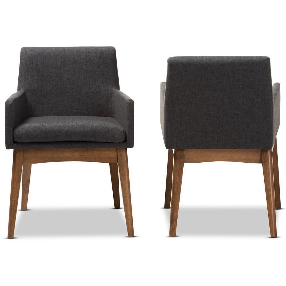 Nexus Mid-Century Modern Walnut Wood Finishing Dark Grey Fabric Dining Armchair FredCo