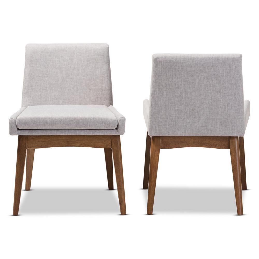 Nexus Mid-Century Modern Walnut Wood Finishing Greyish Beige Fabric Dining Side Chair FredCo