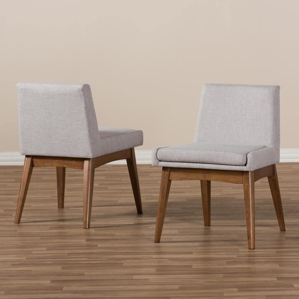 Nexus Mid-Century Modern Walnut Wood Finishing Greyish Beige Fabric Dining Side Chair FredCo