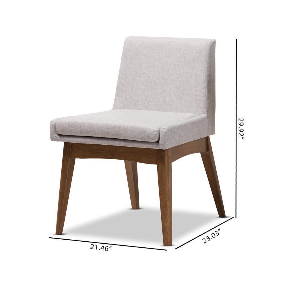 Nexus Mid-Century Modern Walnut Wood Finishing Greyish Beige Fabric Dining Side Chair FredCo