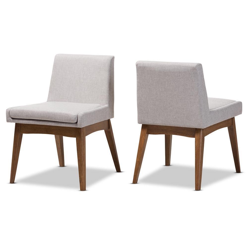 Nexus Mid-Century Modern Walnut Wood Finishing Greyish Beige Fabric Dining Side Chair FredCo