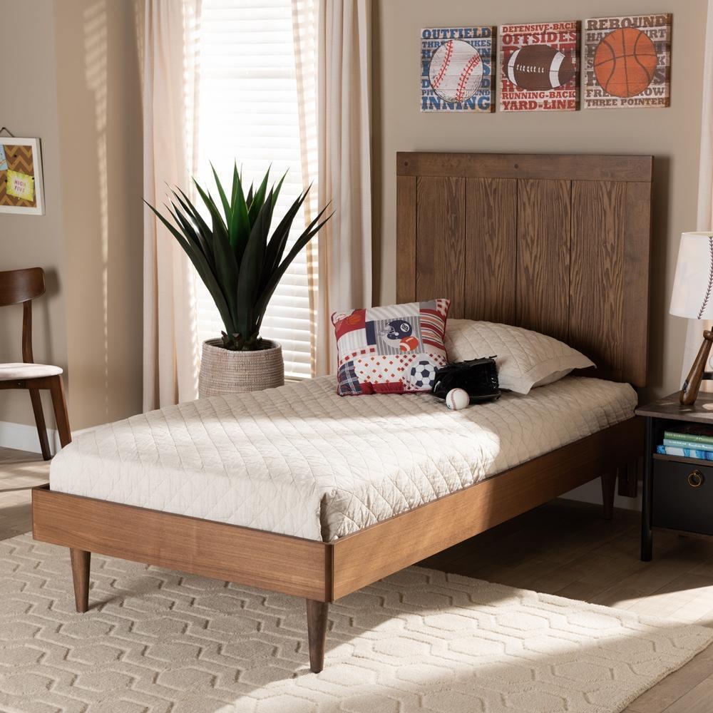 Nicola Mid-Century Modern Transitional Ash Walnut Finished Wood Twin Size Platform Bed FredCo