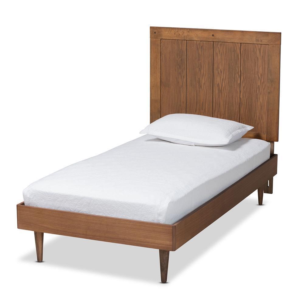 Nicola Mid-Century Modern Transitional Ash Walnut Finished Wood Twin Size Platform Bed FredCo