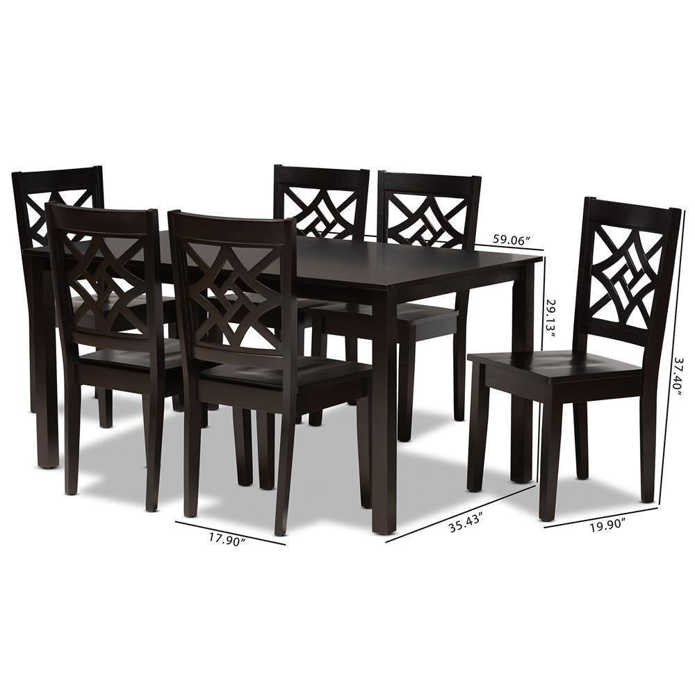 Nicolette Modern and Contemporary Dark Brown Finished Wood 7-Piece Dining Set FredCo