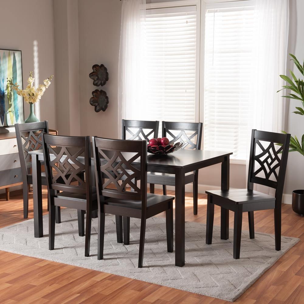 Nicolette Modern and Contemporary Dark Brown Finished Wood 7-Piece Dining Set FredCo