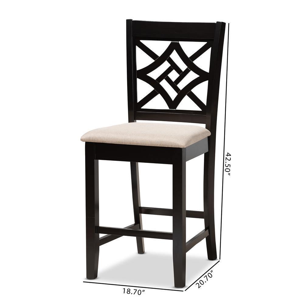 Nicolette Modern and Contemporary Sand Fabric Upholstered and Dark Brown Finished Wood 2-Piece Counter Stool Set FredCo