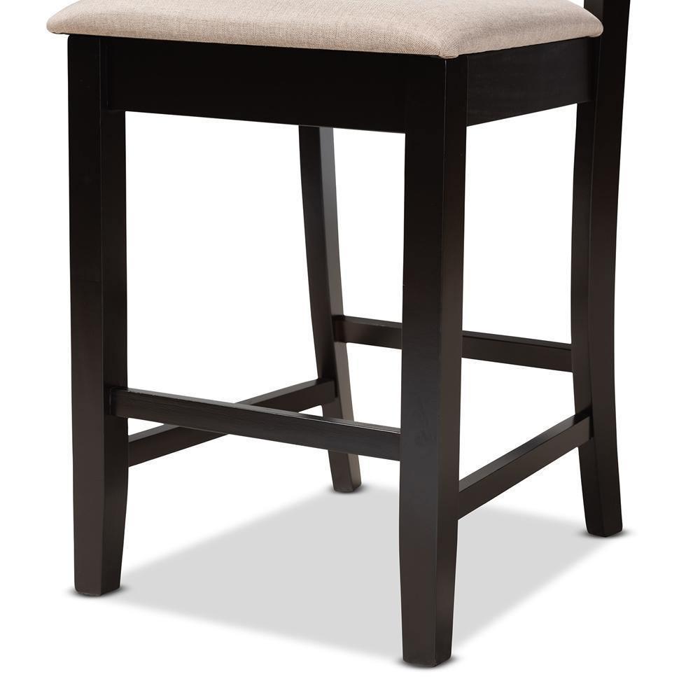 Nicolette Modern and Contemporary Sand Fabric Upholstered and Dark Brown Finished Wood 2-Piece Counter Stool Set FredCo