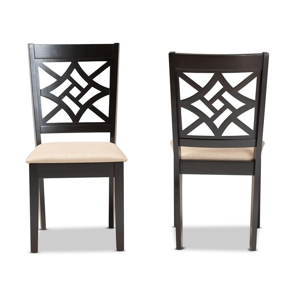 Nicolette Modern and Contemporary Sand Fabric Upholstered and Dark Brown Finished Wood 2-Piece Dining Chair Set FredCo