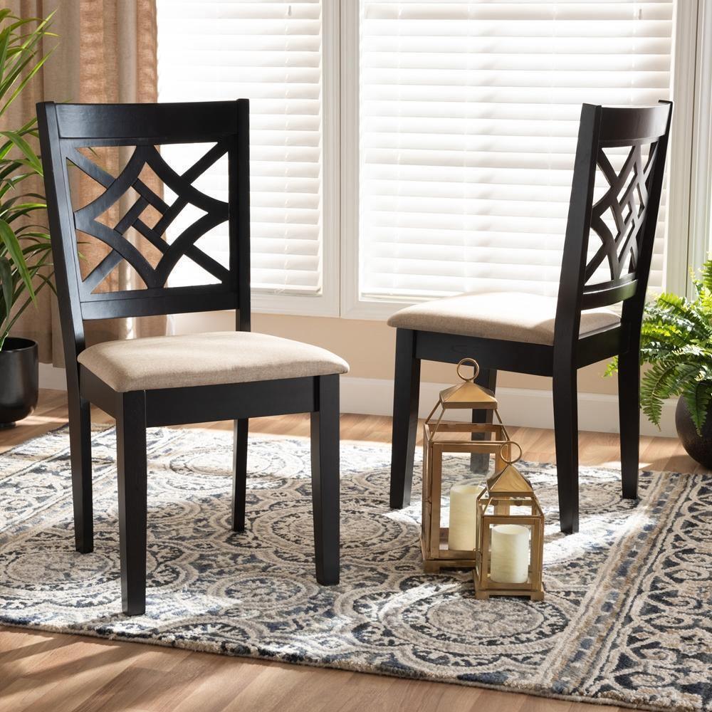 Nicolette Modern and Contemporary Sand Fabric Upholstered and Dark Brown Finished Wood 2-Piece Dining Chair Set FredCo