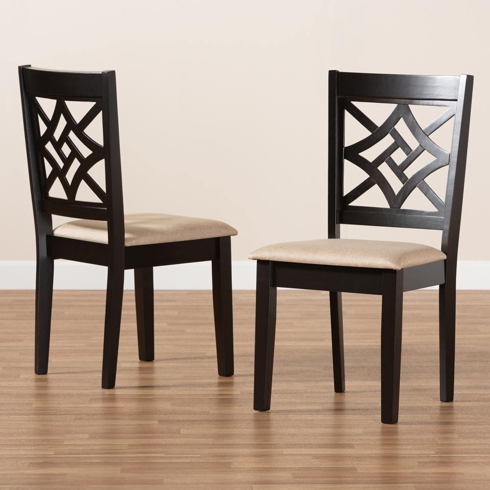Nicolette Modern and Contemporary Sand Fabric Upholstered and Dark Brown Finished Wood 2-Piece Dining Chair Set FredCo