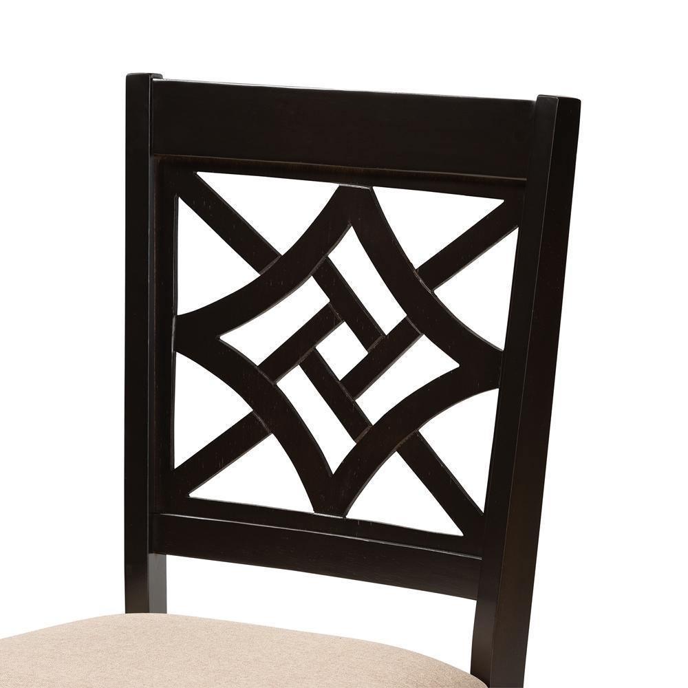 Nicolette Modern and Contemporary Sand Fabric Upholstered and Dark Brown Finished Wood 2-Piece Dining Chair Set FredCo