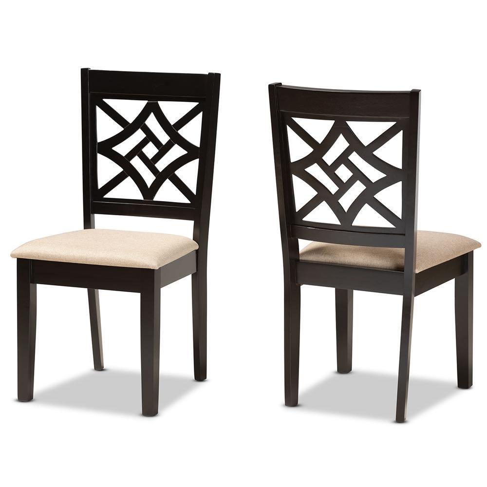Nicolette Modern and Contemporary Sand Fabric Upholstered and Dark Brown Finished Wood 2-Piece Dining Chair Set FredCo