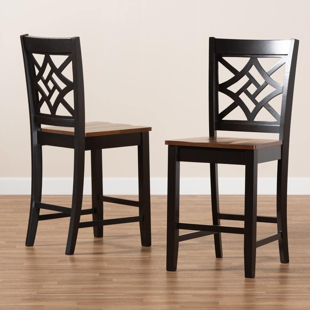 Nicolette Modern and Contemporary Two-Tone Dark Brown and Walnut Brown Finished Wood 2-Piece Counter Stool Set FredCo