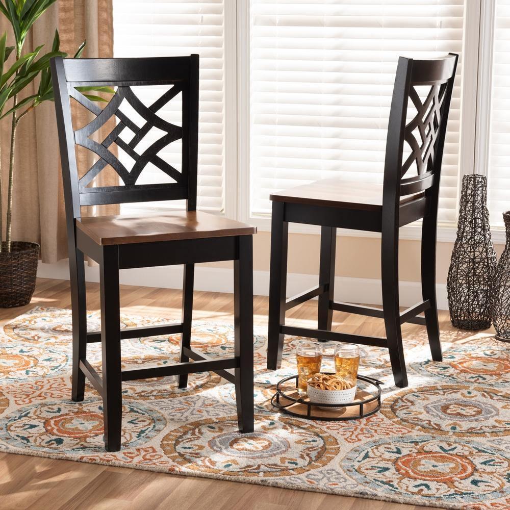 Nicolette Modern and Contemporary Two-Tone Dark Brown and Walnut Brown Finished Wood 2-Piece Counter Stool Set FredCo