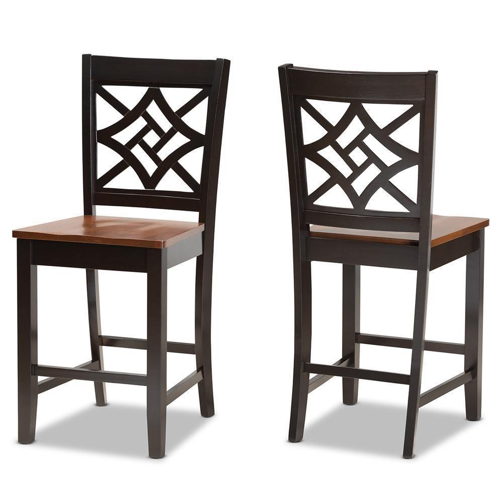Nicolette Modern and Contemporary Two-Tone Dark Brown and Walnut Brown Finished Wood 2-Piece Counter Stool Set FredCo