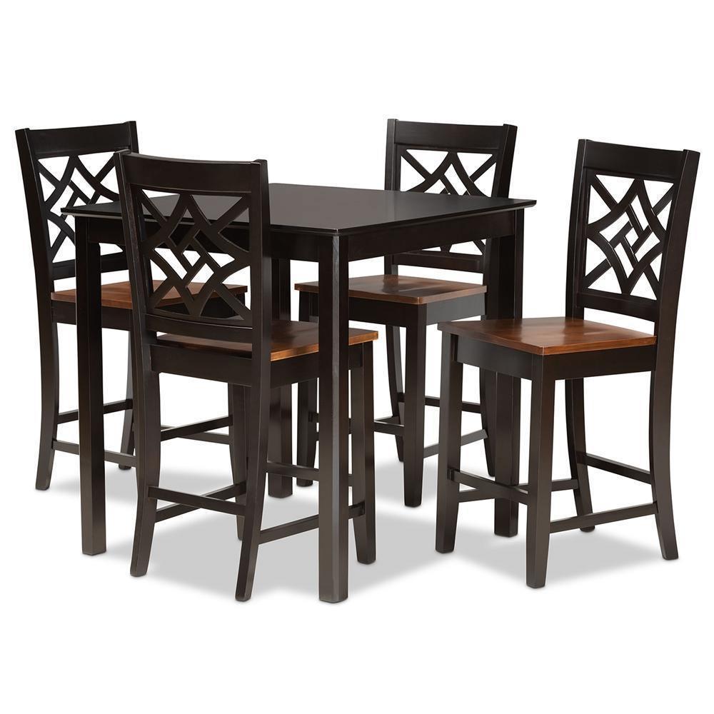 Nicolette Modern and Contemporary Two-Tone Dark Brown and Walnut Brown Finished Wood 5-Piece Pub Set FredCo