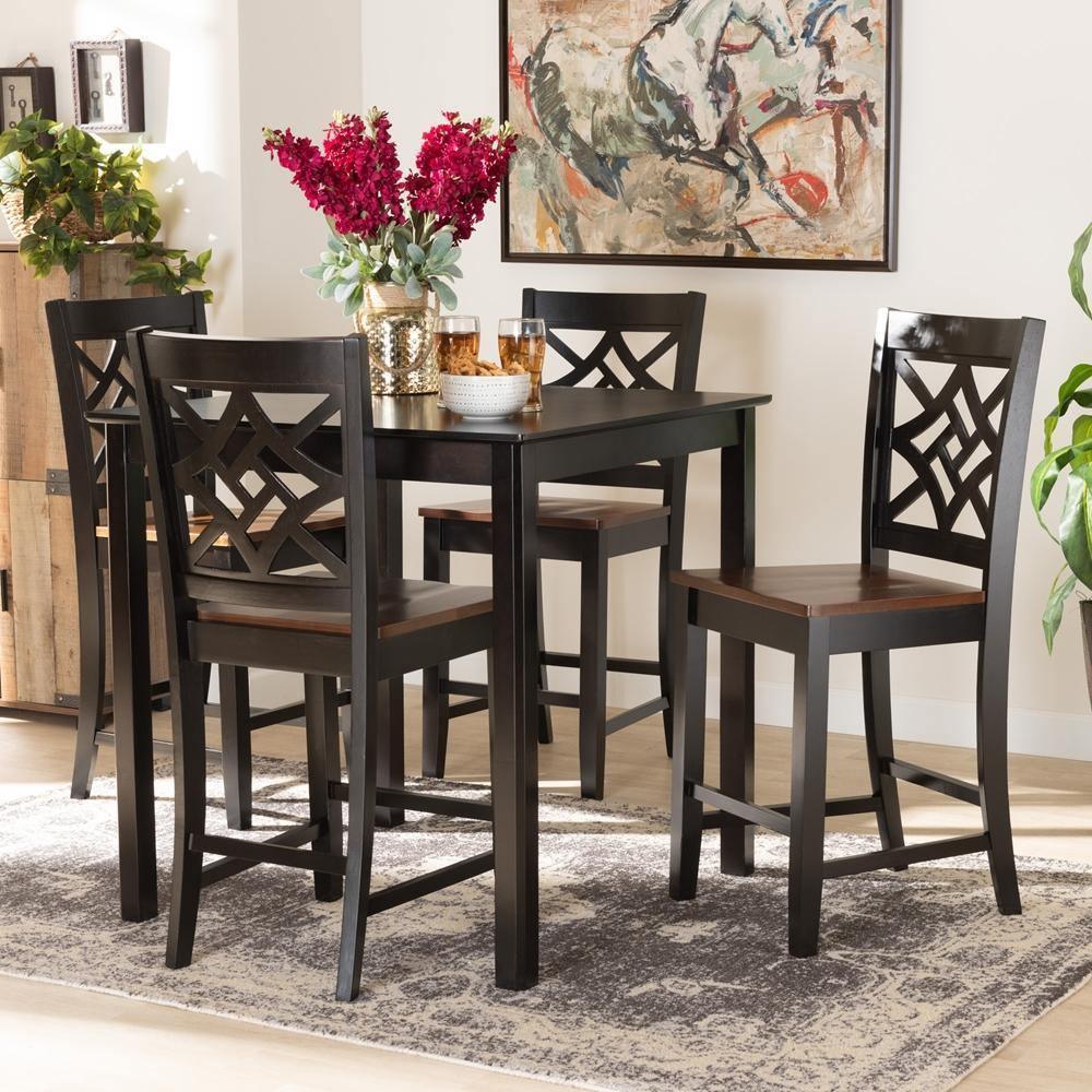 Nicolette Modern and Contemporary Two-Tone Dark Brown and Walnut Brown Finished Wood 5-Piece Pub Set FredCo