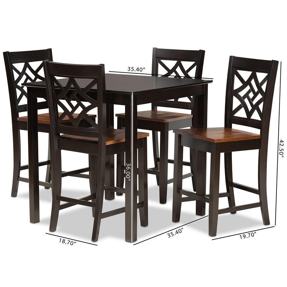 Nicolette Modern and Contemporary Two-Tone Dark Brown and Walnut Brown Finished Wood 5-Piece Pub Set FredCo