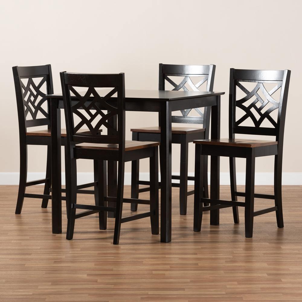 Nicolette Modern and Contemporary Two-Tone Dark Brown and Walnut Brown Finished Wood 5-Piece Pub Set FredCo