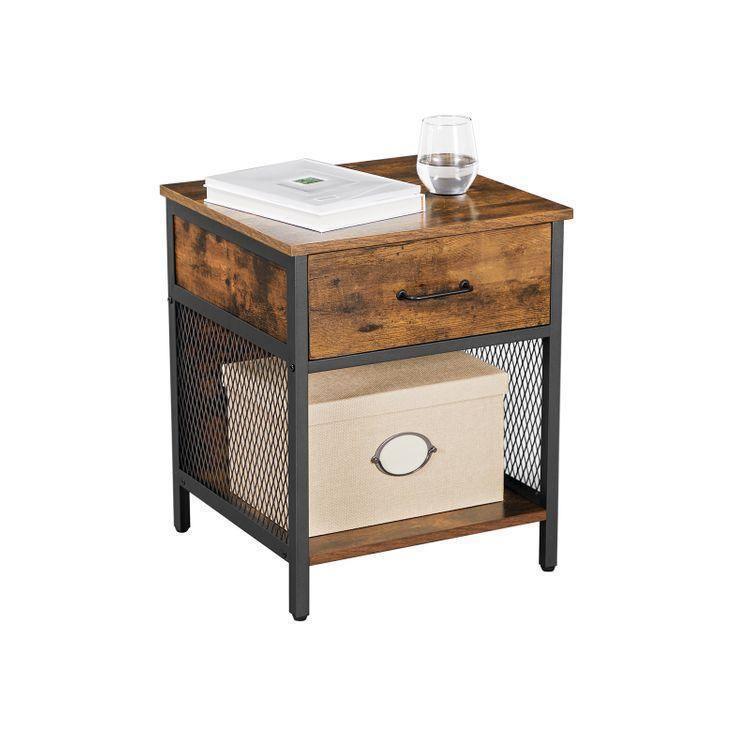 Nightstand Rustic Brown and Black FredCo