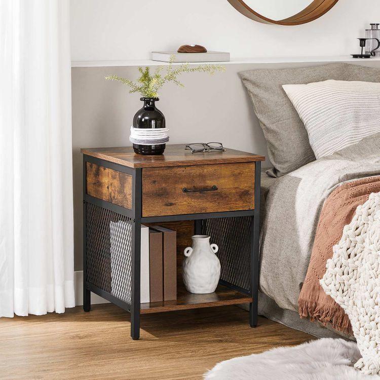Nightstand Rustic Brown and Black FredCo