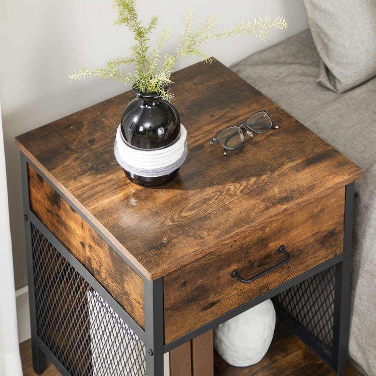 Nightstand Rustic Brown and Black FredCo