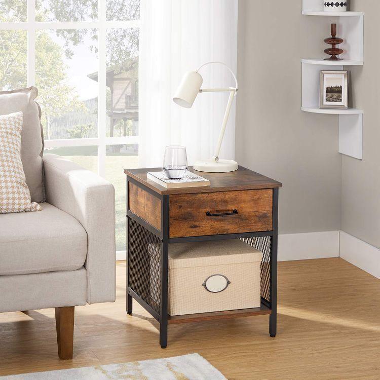 Nightstand Rustic Brown and Black FredCo