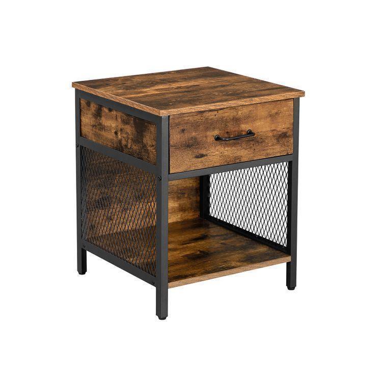 Nightstand Rustic Brown and Black FredCo