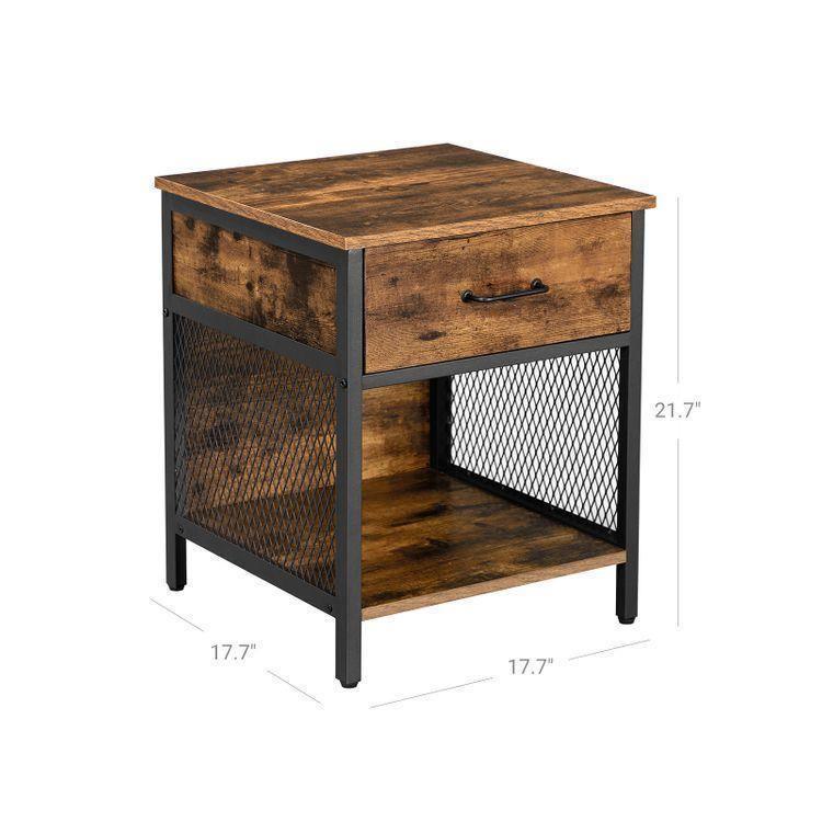 Nightstand Rustic Brown and Black FredCo
