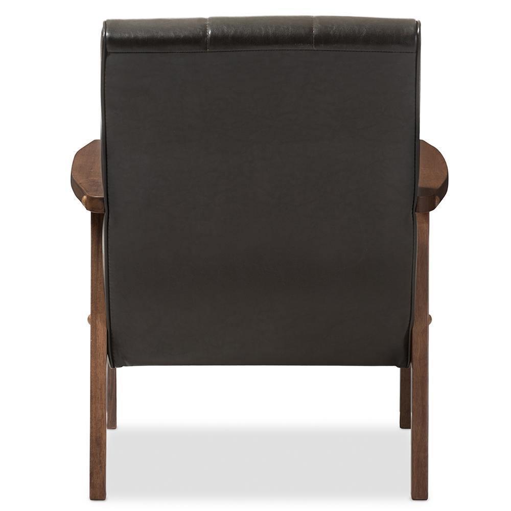 Nikko Mid-century Modern Scandinavian Style Dark Brown Faux Leather Wooden Lounge Chair FredCo