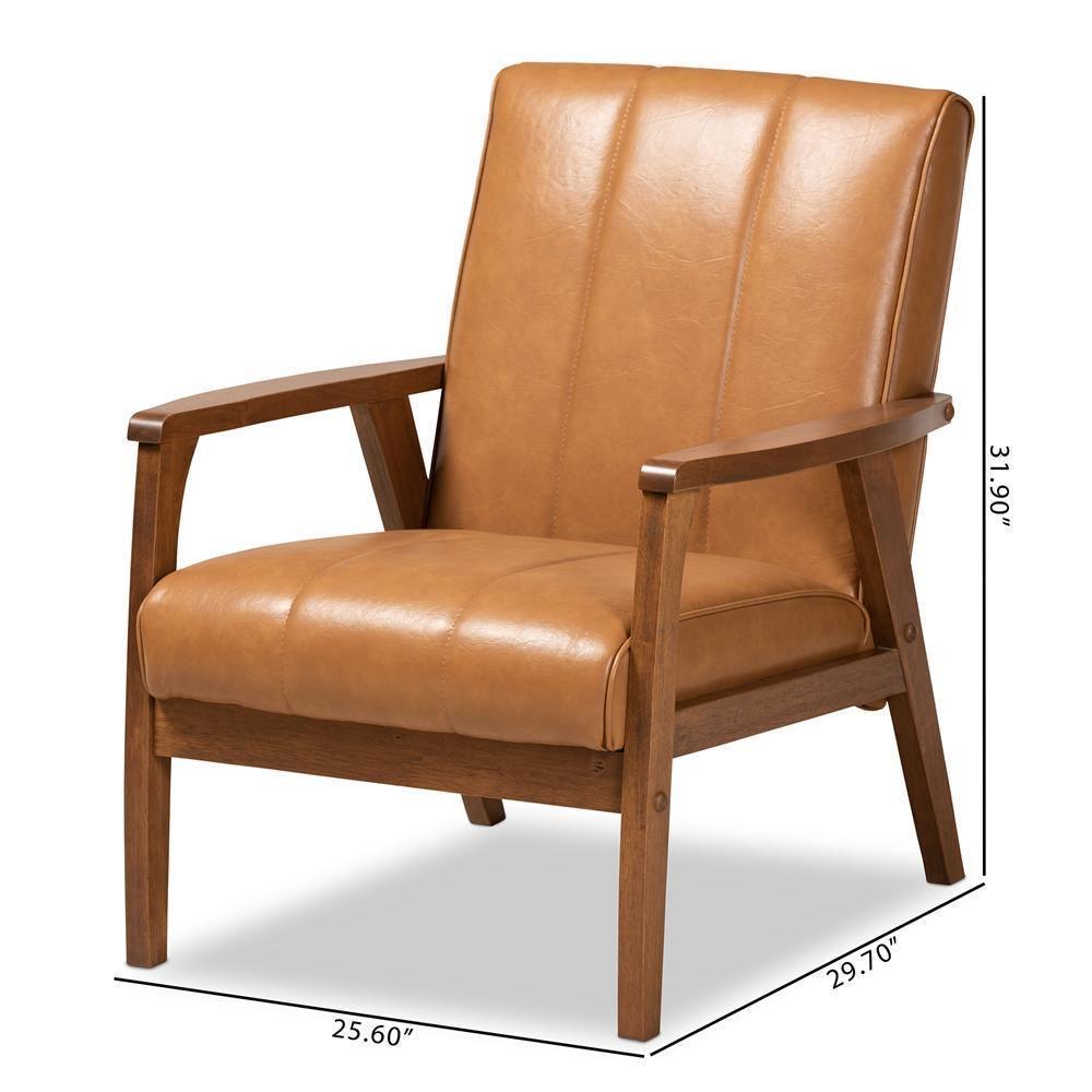 Nikko Mid-century Modern Tan Faux Leather Upholstered and Walnut Brown finished Wood Lounge Chair FredCo