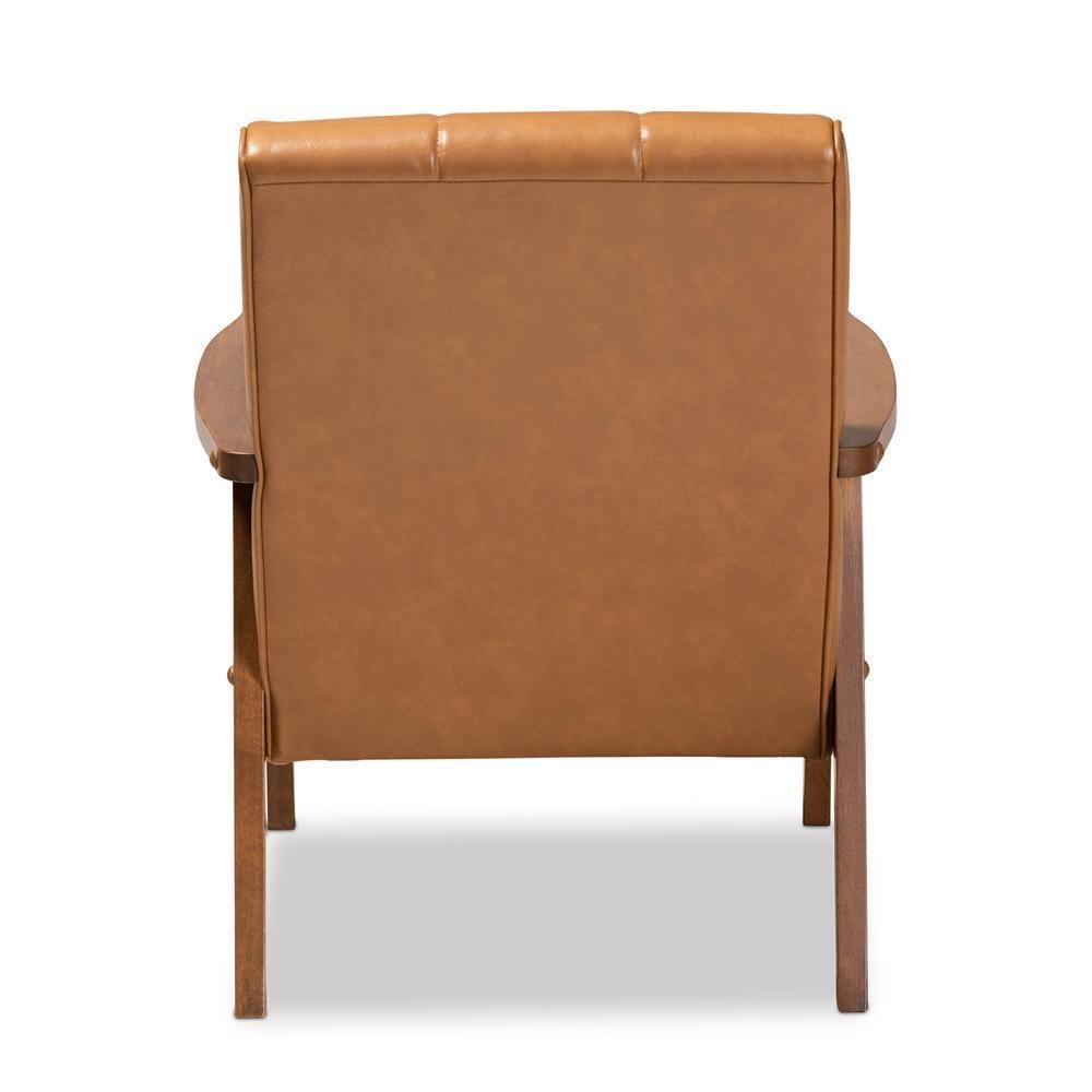 Nikko Mid-century Modern Tan Faux Leather Upholstered and Walnut Brown finished Wood Lounge Chair FredCo