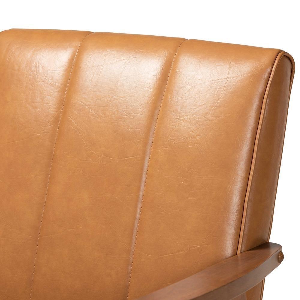 Nikko Mid-century Modern Tan Faux Leather Upholstered and Walnut Brown finished Wood Lounge Chair FredCo