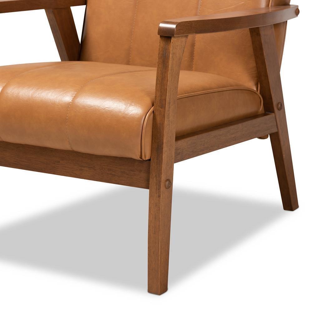 Nikko Mid-century Modern Tan Faux Leather Upholstered and Walnut Brown finished Wood Lounge Chair FredCo