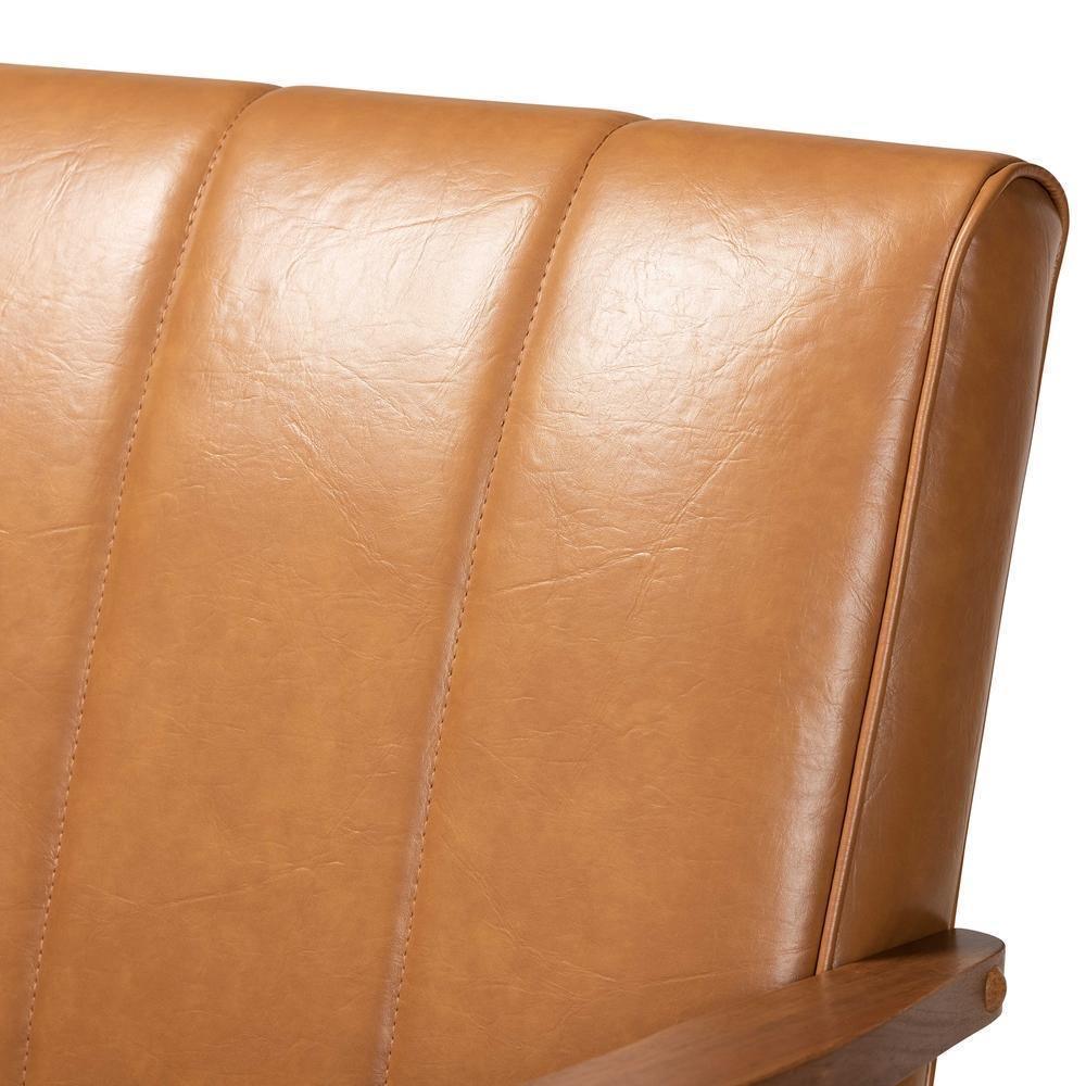 Nikko Mid-century Modern Tan Faux Leather Upholstered and Walnut Brown finished Wood Loveseat FredCo