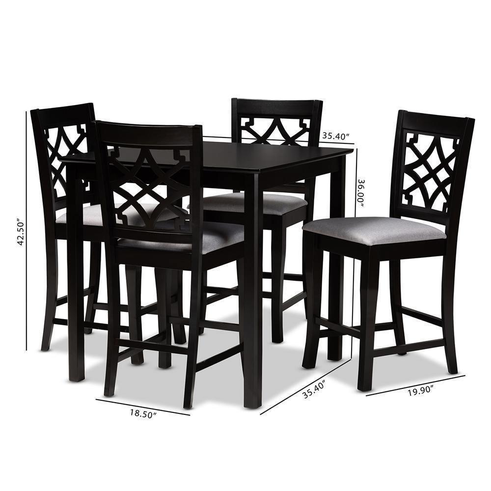Nisa Modern and Contemporary Grey Fabric Upholstered Espresso Brown Finished 5-Piece Wood Pub Set FredCo