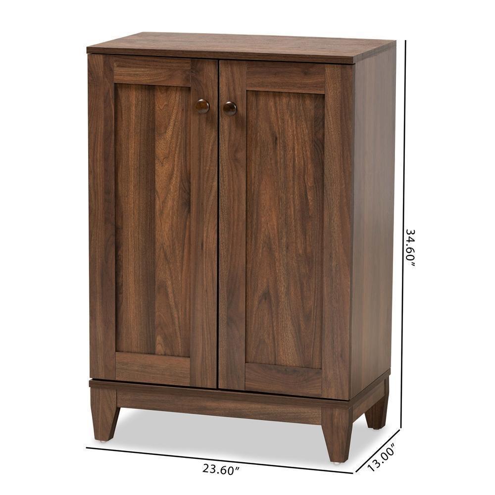 Nissa Modern and Contemporary Walnut Brown Finished Wood 2-Door Shoe Storage Cabinet FredCo