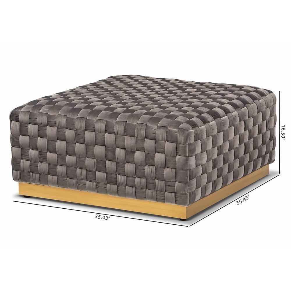 Noah Luxe and Glam Grey Velvet Fabric Upholstered and Gold Finished Square Cocktail Ottoman FredCo