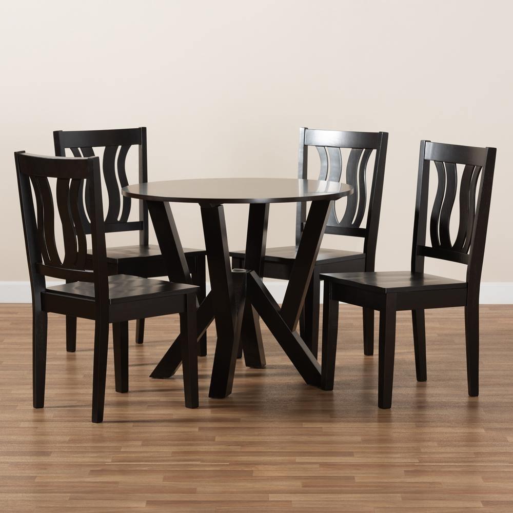 Noelia Modern and Contemporary Transitional Dark Brown Finished Wood 5-Piece Dining Set FredCo